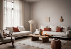 Интерьер гостиной в стиле ваби-саби